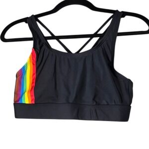 Humankind x Target Pride Swim Top Womens Small Black Rainbow Strappy Bikini NWT